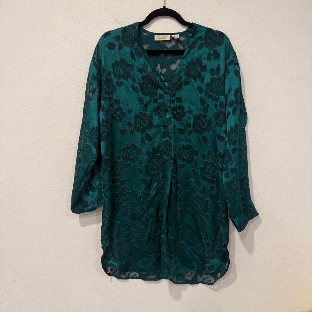 Victoria’s Secret Vintage Green Long Sleeve Night Shirt Dress M